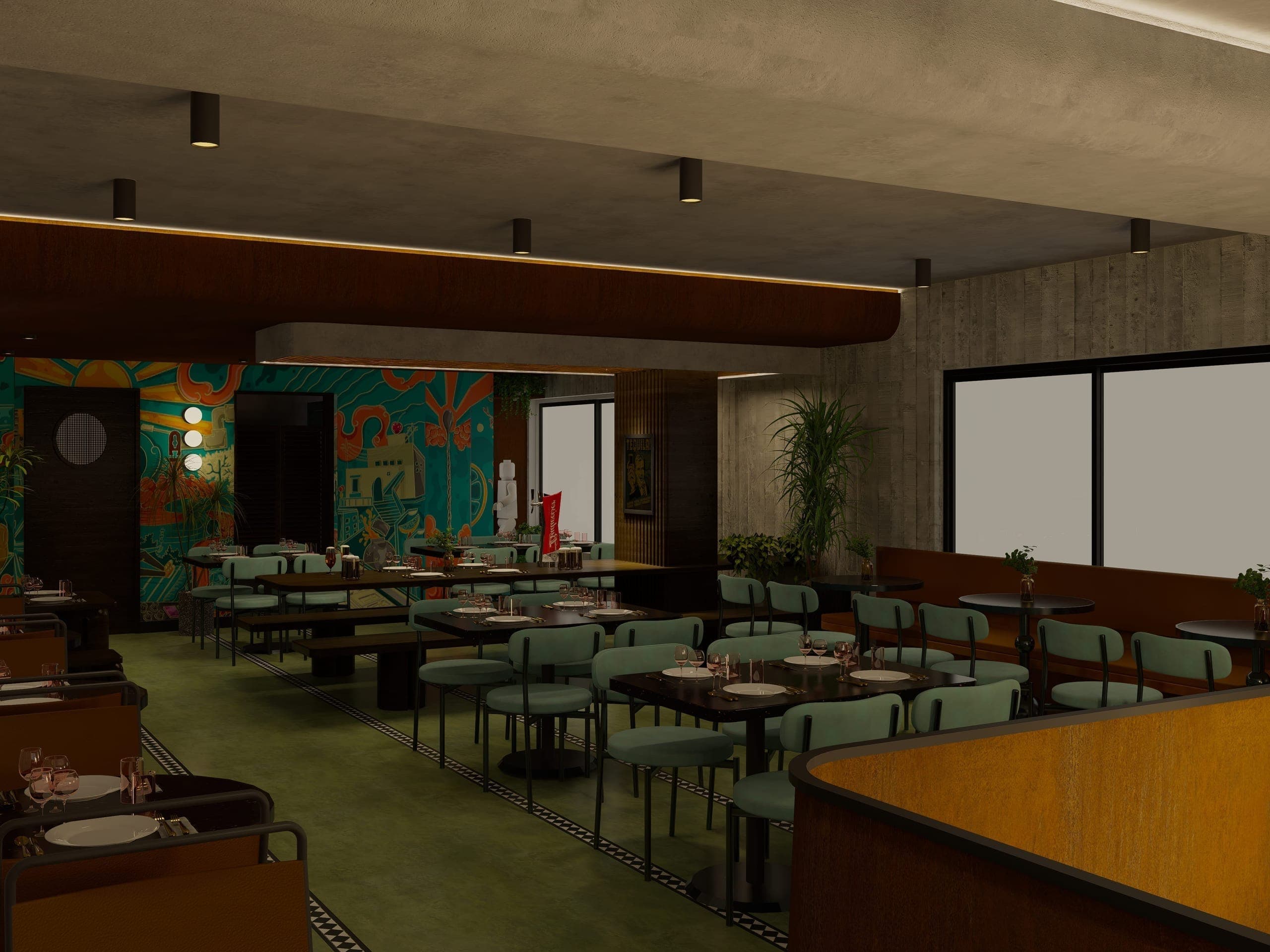 An interactive pop art wall anchors the first floor, drawing on bold colour and popular culture.